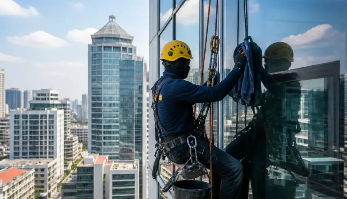 Jasa Building Cleaning Makassar dengan Rope Access untuk Kaca dan ACP/Alucopan