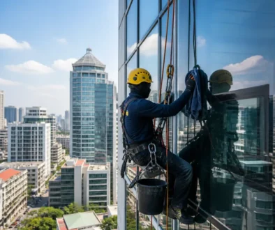 Jasa Building Cleaning Makassar dengan Rope Access untuk Kaca dan ACP/Alucopan