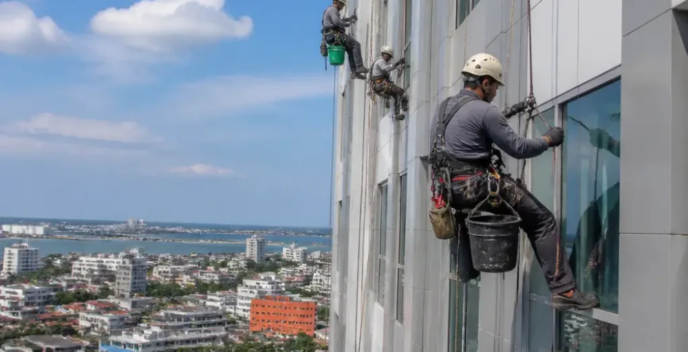 Jasa Rope Access untuk Building Maintenance di Makassar tanpa scaffolding atau gondola